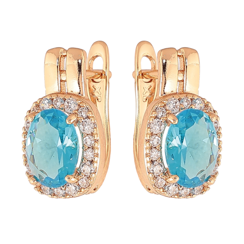 Сережки Xuping колір Позолота 18K англійський замок "Блакитні кристали в обрамленні" фото №1 Сережки Xuping колір Позолота 18K англійський замок "Блакитні кристали в обрамленні" фото №1