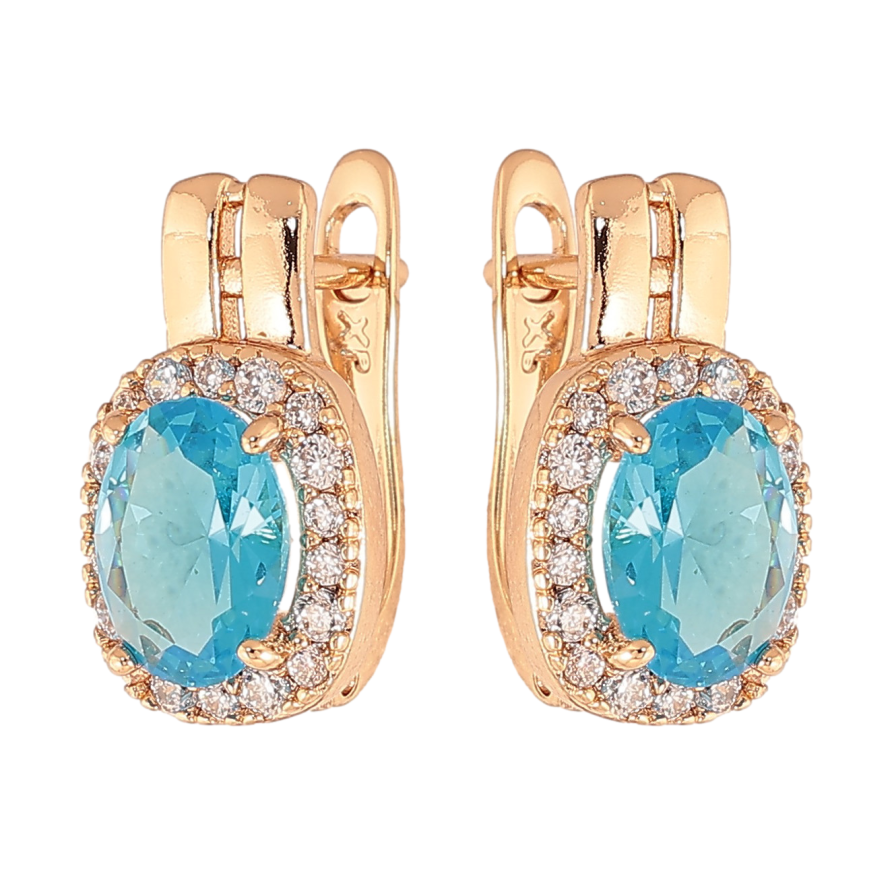 Сережки Xuping колір Позолота 18K англійський замок "Блакитні кристали в обрамленні" фото №1 Сережки Xuping колір Позолота 18K англійський замок "Блакитні кристали в обрамленні" фото №1