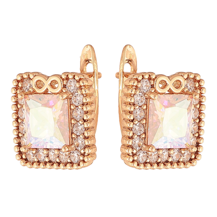 Серьги Xuping цвет Позолота 18K английский замок "Радужные кристаллы в обрамлении" фото №13 Серьги Xuping цвет Позолота 18K английский замок "Радужные кристаллы в обрамлении" фото №13