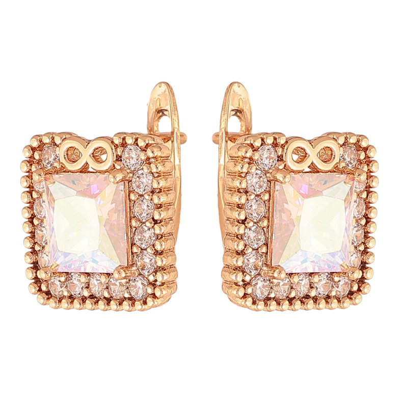 Серьги Xuping цвет Позолота 18K английский замок "Радужные кристаллы в обрамлении" фото №1 Серьги Xuping цвет Позолота 18K английский замок "Радужные кристаллы в обрамлении" фото №1