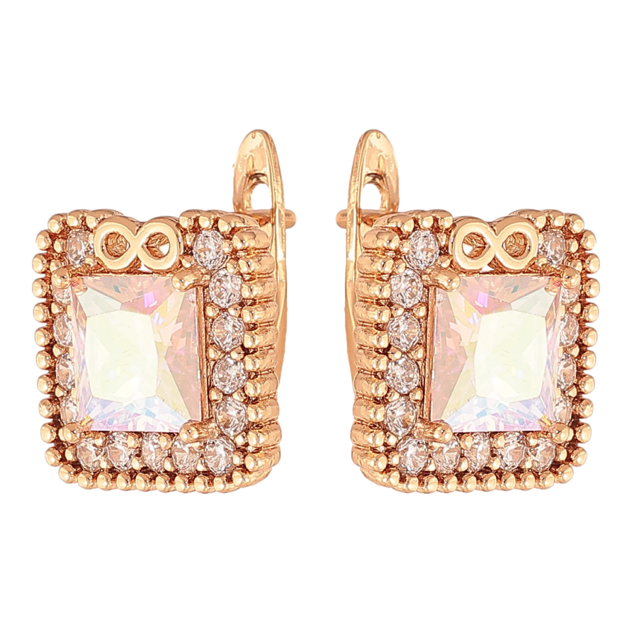 Серьги Xuping цвет Позолота 18K английский замок "Радужные кристаллы в обрамлении" фото №1 Серьги Xuping цвет Позолота 18K английский замок "Радужные кристаллы в обрамлении" фото №1