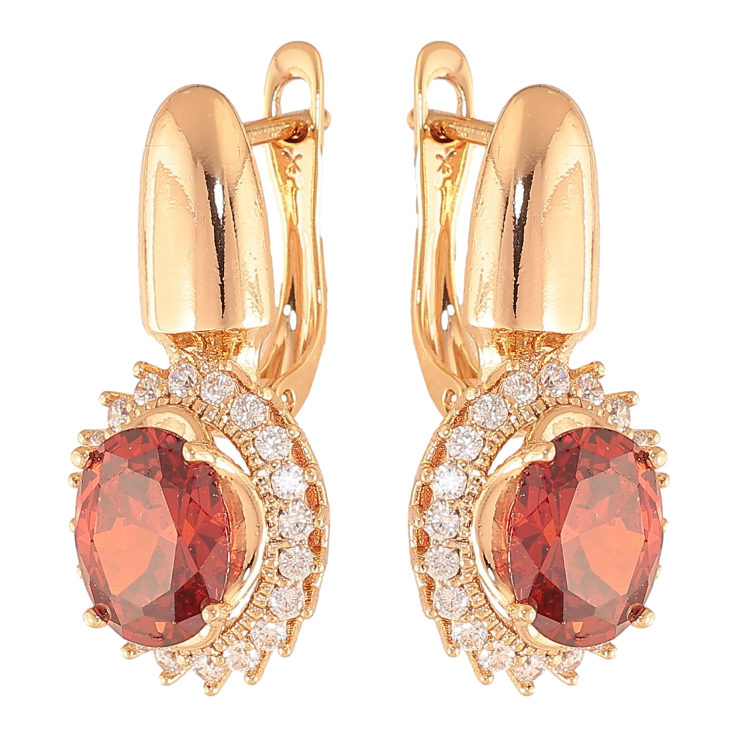 Серьги Xuping цвет Позолота 18K английский замок "Красные кристаллы в обрамлении" фото №2 Серьги Xuping цвет Позолота 18K английский замок "Красные кристаллы в обрамлении" фото №2