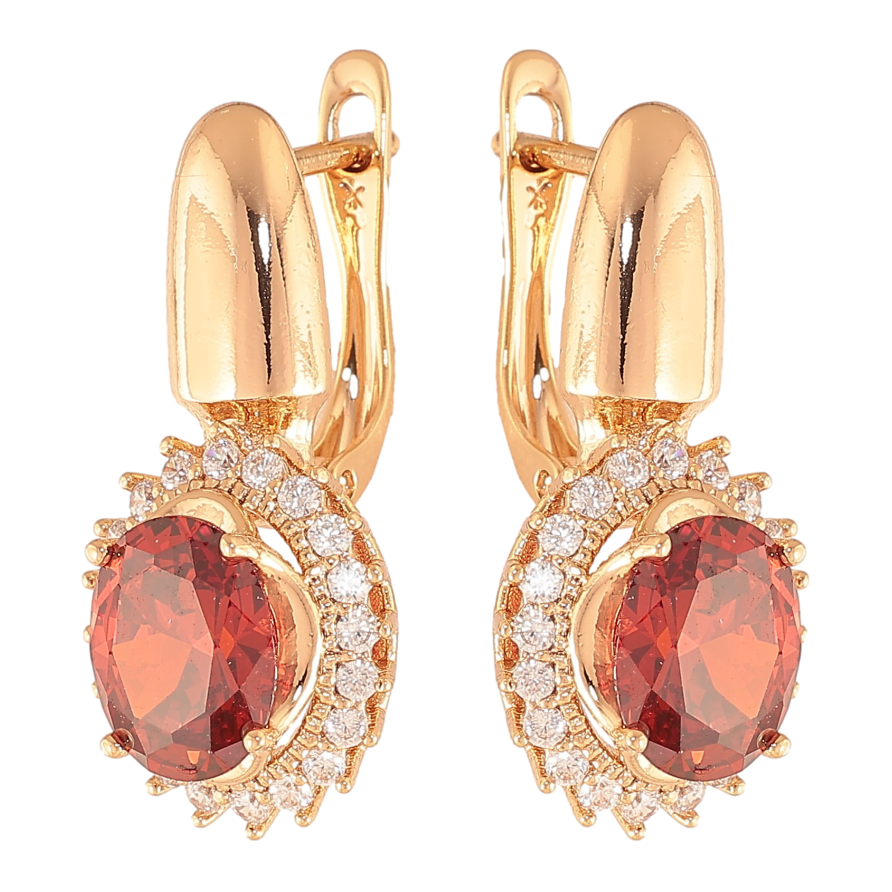 Серьги Xuping цвет Позолота 18K английский замок "Красные кристаллы в обрамлении" фото №1 Серьги Xuping цвет Позолота 18K английский замок "Красные кристаллы в обрамлении" фото №1