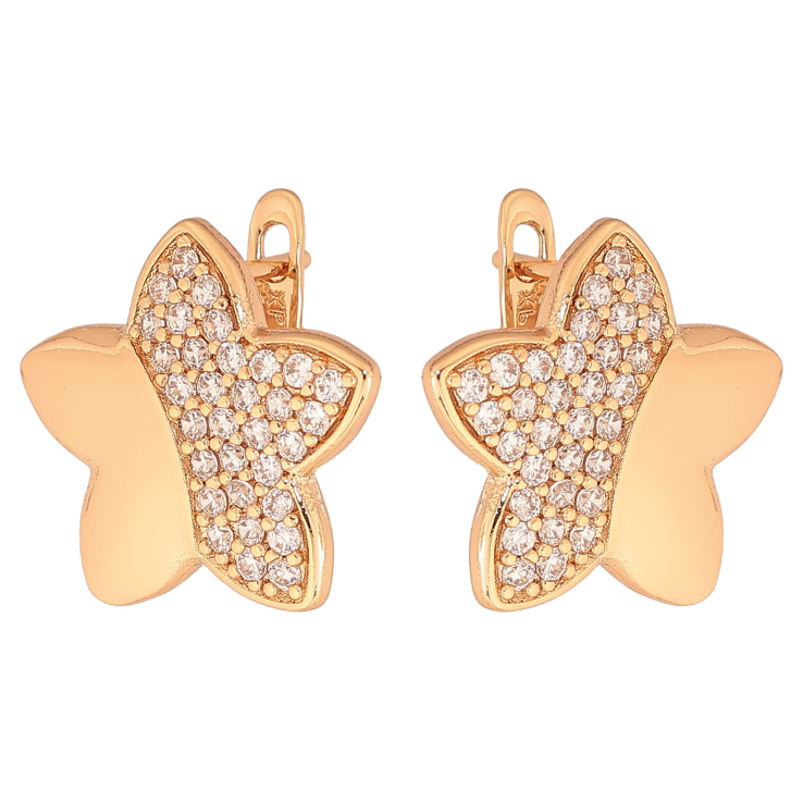 Серьги Xuping цвет Позолота 18К английский замок "Цветочки с кристаллами" фото №7