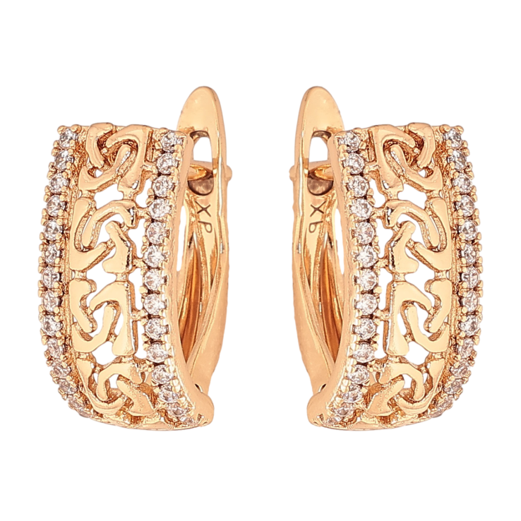 Сережки Xuping колір Позолота 18K англійський замок "Візерунок з кристалами" фото №15 Сережки Xuping колір Позолота 18K англійський замок "Візерунок з кристалами" фото №15