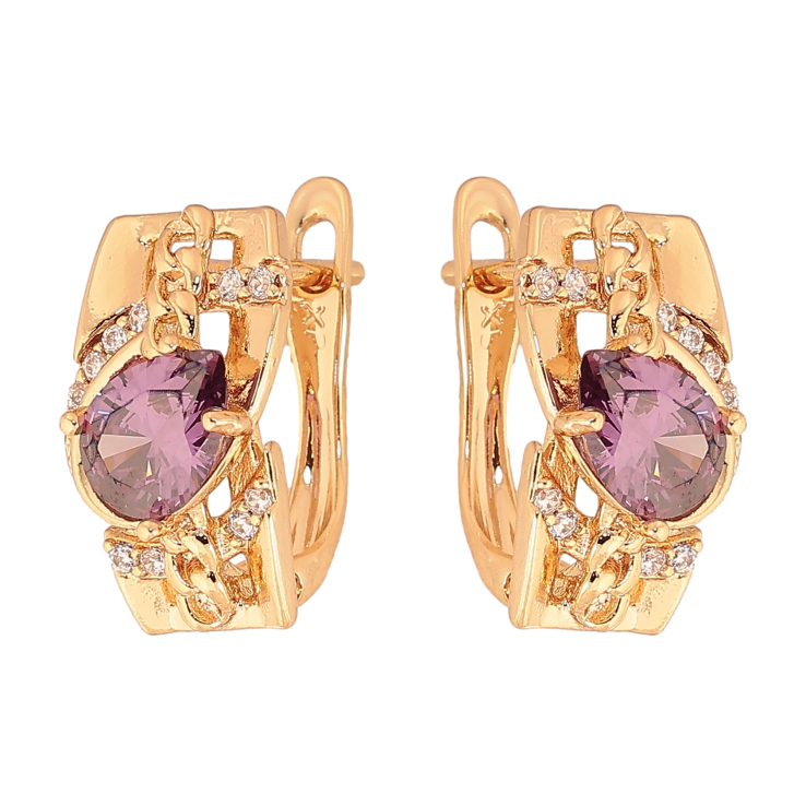 Серьги Xuping цвет Позолота 18К английский замок "Узор с сиреневыми кристаллами" фото №2 Серьги Xuping цвет Позолота 18К английский замок "Узор с сиреневыми кристаллами" фото №2