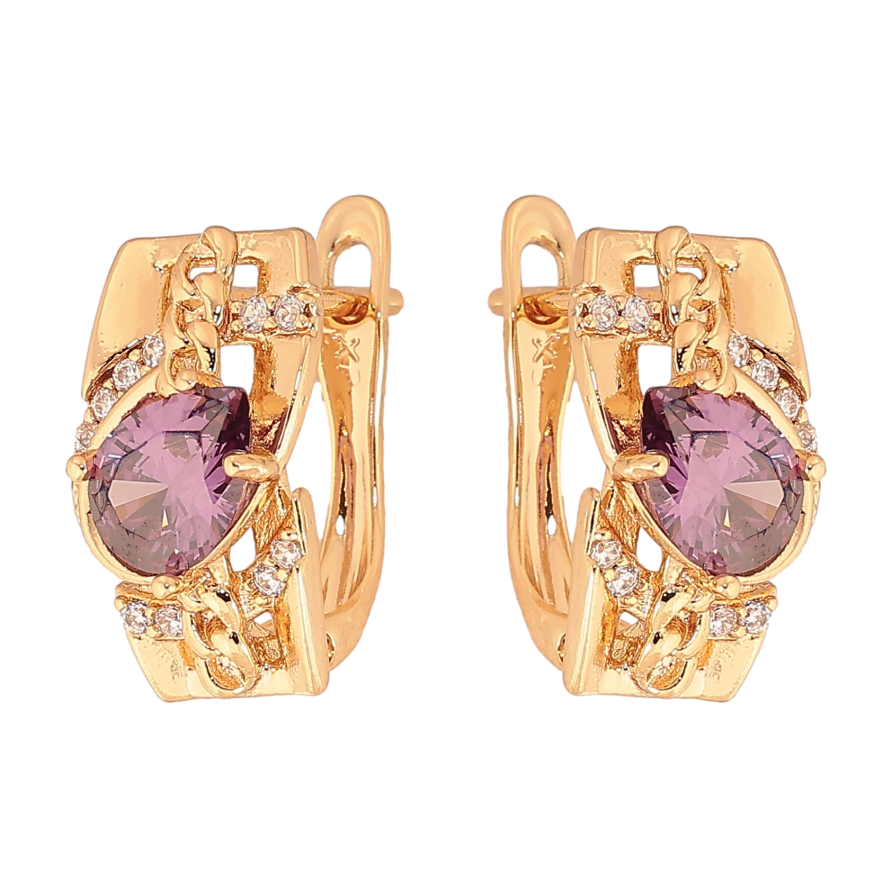 Серьги Xuping цвет Позолота 18К английский замок "Узор с сиреневыми кристаллами" фото №1 Серьги Xuping цвет Позолота 18К английский замок "Узор с сиреневыми кристаллами" фото №1