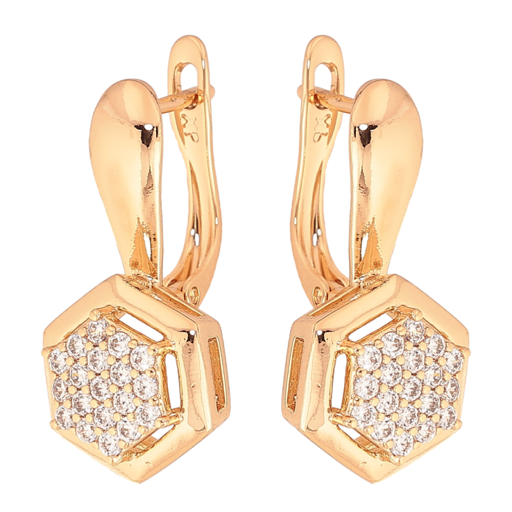 Сережки Xuping колір Позолота 18К англійський замок "Візерунок з кристалами" фото №9