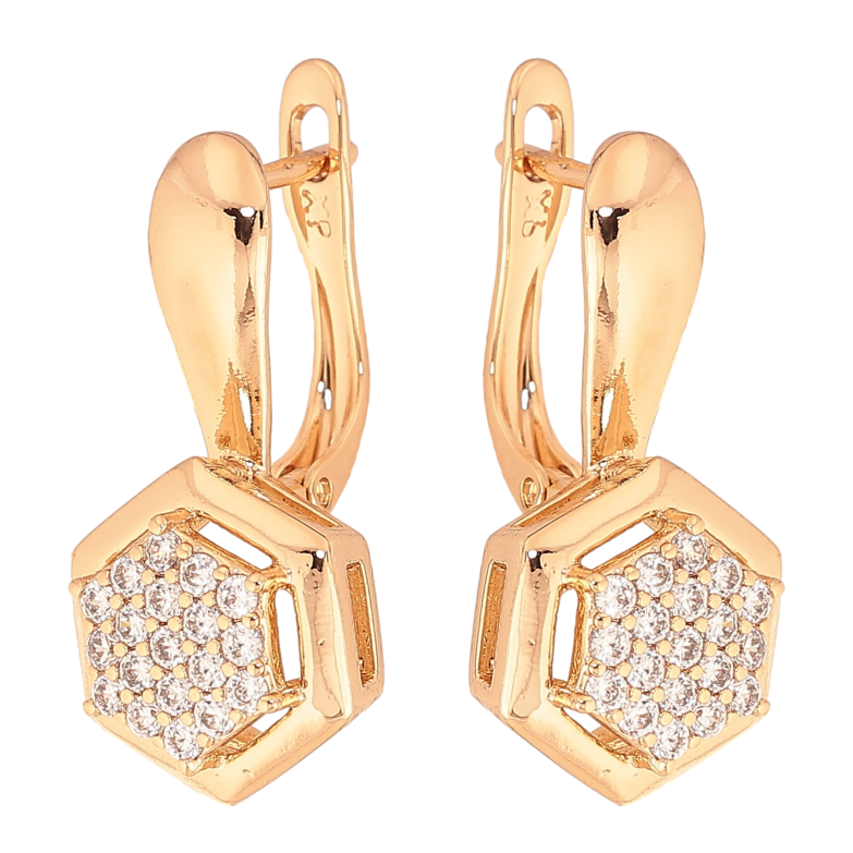 Сережки Xuping колір Позолота 18К англійський замок "Візерунок з кристалами" фото №1 Сережки Xuping колір Позолота 18К англійський замок "Візерунок з кристалами" фото №1