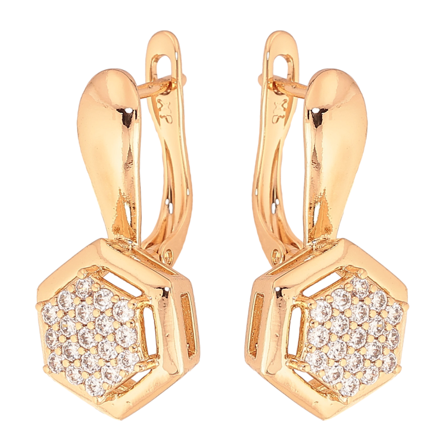 Сережки Xuping колір Позолота 18К англійський замок "Візерунок з кристалами" фото №1