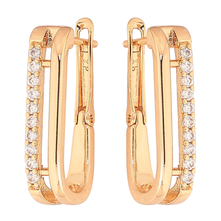 Сережки Xuping колір Позолота 18K англійський замок "Візерунок з доріжками кристалів" фото №7 Сережки Xuping колір Позолота 18K англійський замок "Візерунок з доріжками кристалів" фото №7