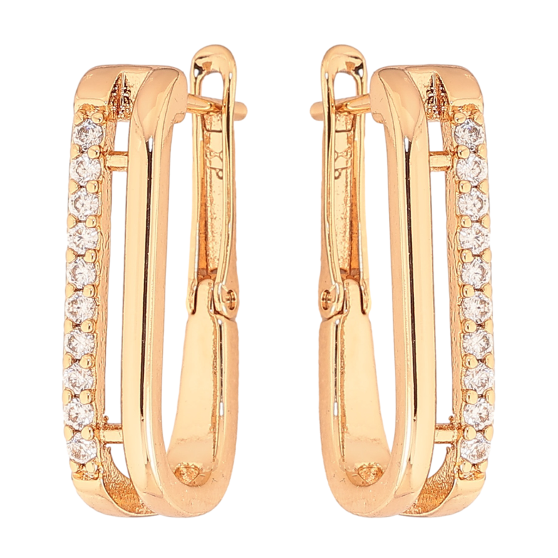 Сережки Xuping колір Позолота 18K англійський замок "Візерунок з доріжками кристалів" фото №1