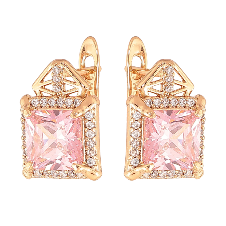 Сережки Xuping колір Позолота 18K англійський замок "Візерунок з рожевими кристалами" фото №10 Сережки Xuping колір Позолота 18K англійський замок "Візерунок з рожевими кристалами" фото №10