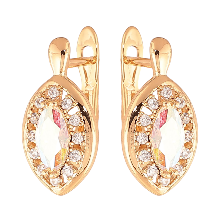 Сережки Xuping колір Позолота 18K англійський замок "Райдужні кристали в обрамленні" фото №15