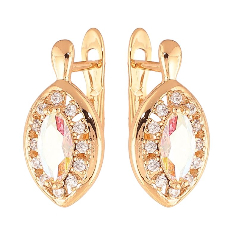 Сережки Xuping колір Позолота 18K англійський замок "Райдужні кристали в обрамленні" фото №1 Сережки Xuping колір Позолота 18K англійський замок "Райдужні кристали в обрамленні" фото №1