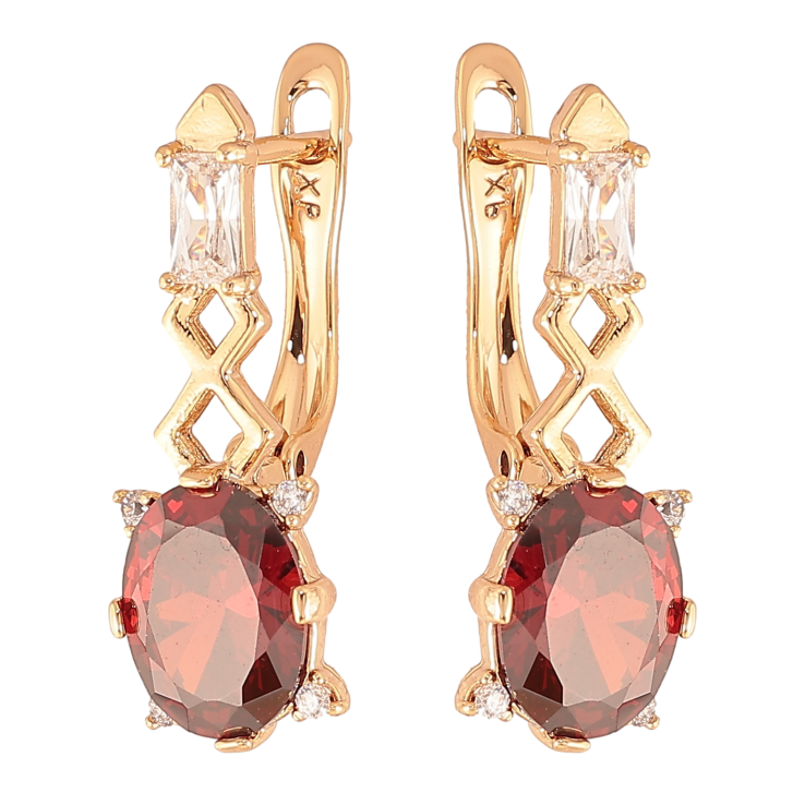 Серьги Xuping цвет Позолота 18K английский замок "Узор с красными кристаллами" фото №3 Серьги Xuping цвет Позолота 18K английский замок "Узор с красными кристаллами" фото №3