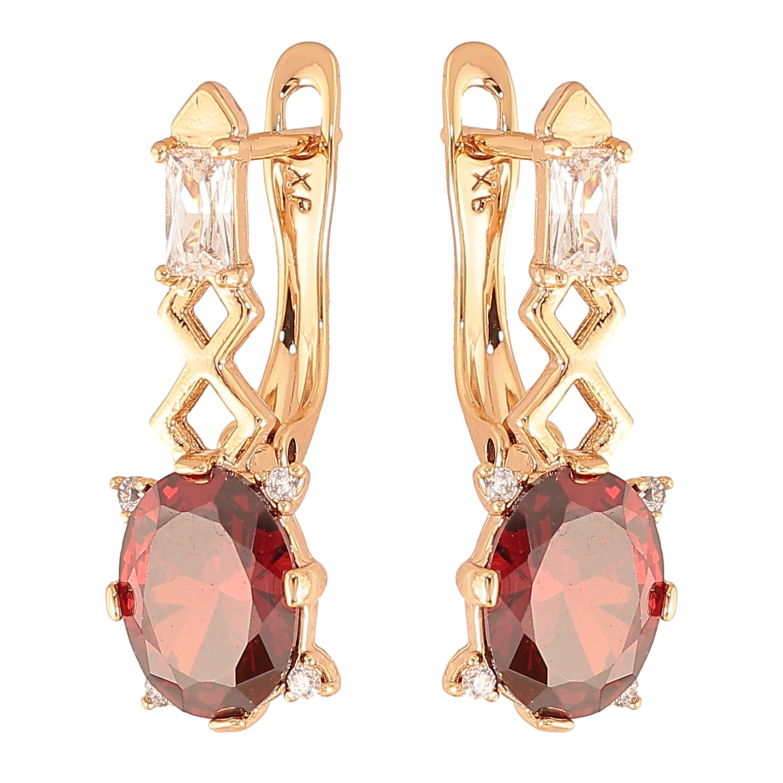 Серьги Xuping цвет Позолота 18K английский замок "Узор с красными кристаллами" фото №2 Серьги Xuping цвет Позолота 18K английский замок "Узор с красными кристаллами" фото №2