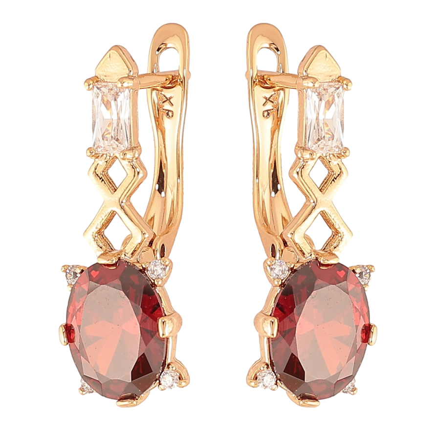 Серьги Xuping цвет Позолота 18K английский замок "Узор с красными кристаллами" фото №1 Серьги Xuping цвет Позолота 18K английский замок "Узор с красными кристаллами" фото №1