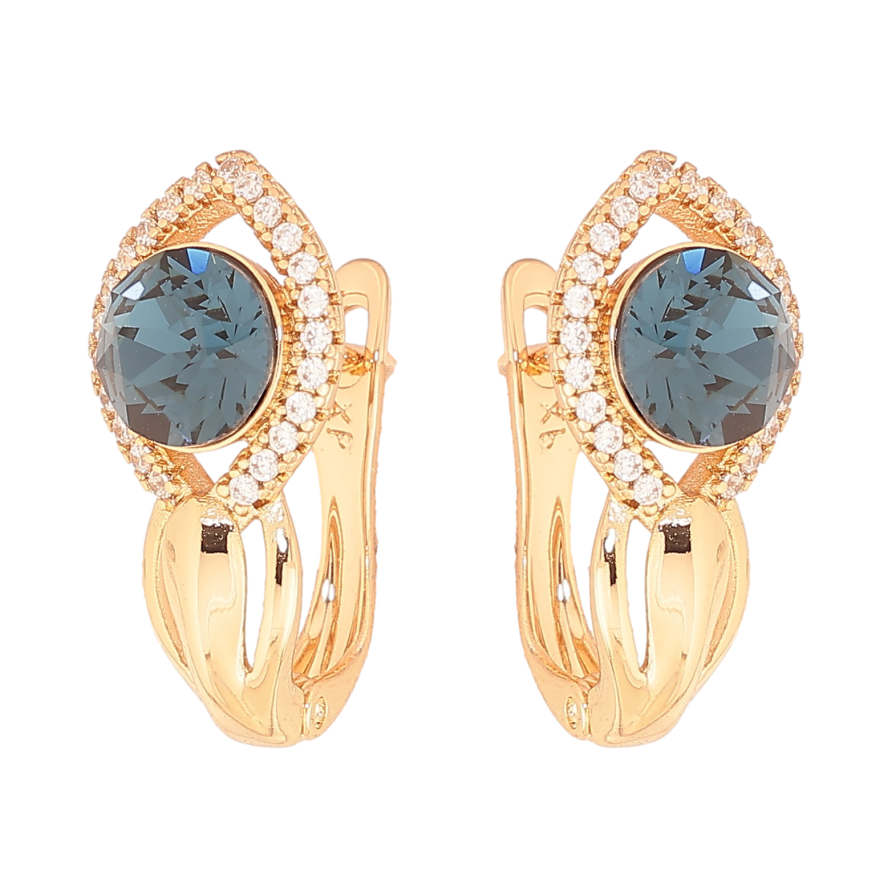 Сережки Xuping колір Позолота 18K англійський замок "Візерунок з синіми кристалами" фото №1