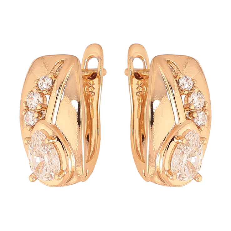 Сережки Xuping колір Позолота 18К англійський замок "Візерунок з кристалами" фото №2