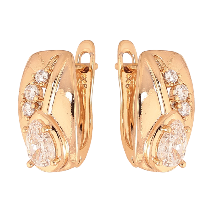 Сережки Xuping колір Позолота 18К англійський замок "Візерунок з кристалами" фото №1