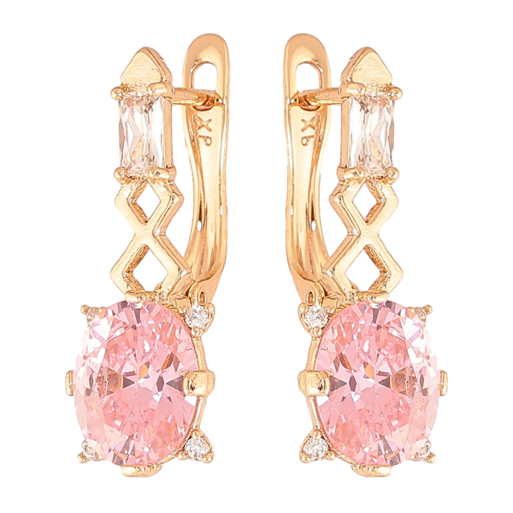 Серьги Xuping цвет Позолота 18K английский замок "Узор с розовыми кристаллами" фото №18