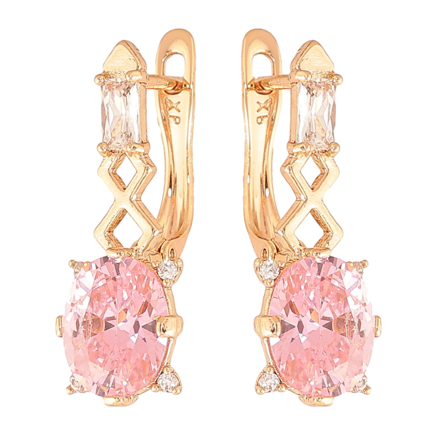 Серьги Xuping цвет Позолота 18K английский замок "Узор с розовыми кристаллами" фото №1 Серьги Xuping цвет Позолота 18K английский замок "Узор с розовыми кристаллами" фото №1