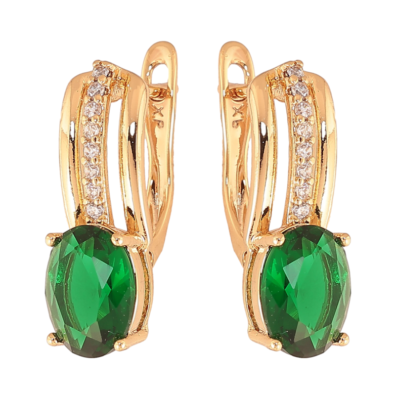 Сережки Xuping колір Позолота 18К англійський замок "Візерунок з зеленими кристалами" фото №1