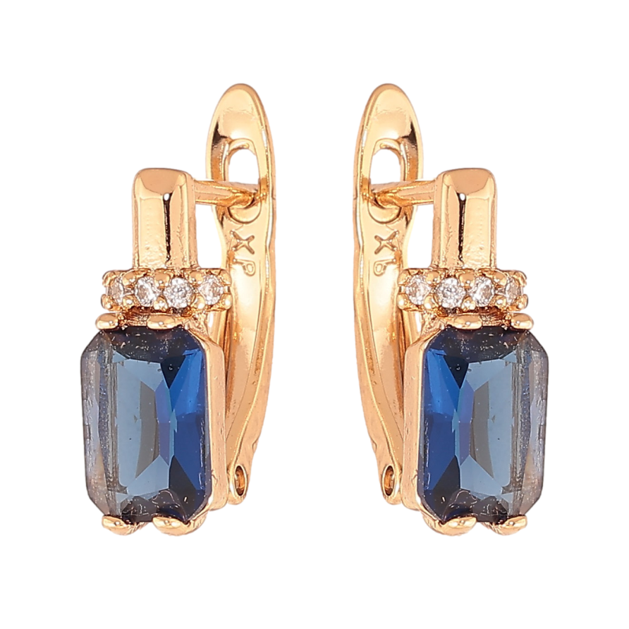 Серьги Xuping цвет Позолота 18K английский замок "Узор с синими кристаллами" фото №1