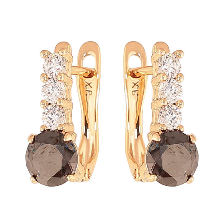 Сережки Xuping колір Позолота 18K англійський замок "Візерунок з чорними кристалами" фото №1 Сережки Xuping колір Позолота 18K англійський замок "Візерунок з чорними кристалами" фото №1