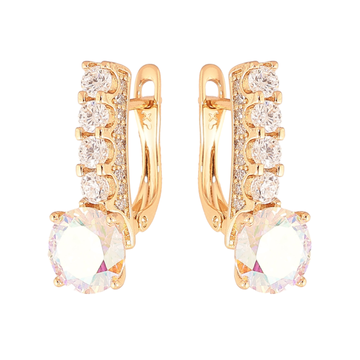 Серьги Xuping цвет Позолота 18K английский замок "Кристальные дорожки с радужными кристаллами" фото №5 Серьги Xuping цвет Позолота 18K английский замок "Кристальные дорожки с радужными кристаллами" фото №5