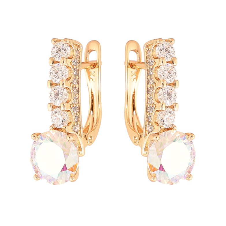 Серьги Xuping цвет Позолота 18K английский замок "Кристальные дорожки с радужными кристаллами" фото №1