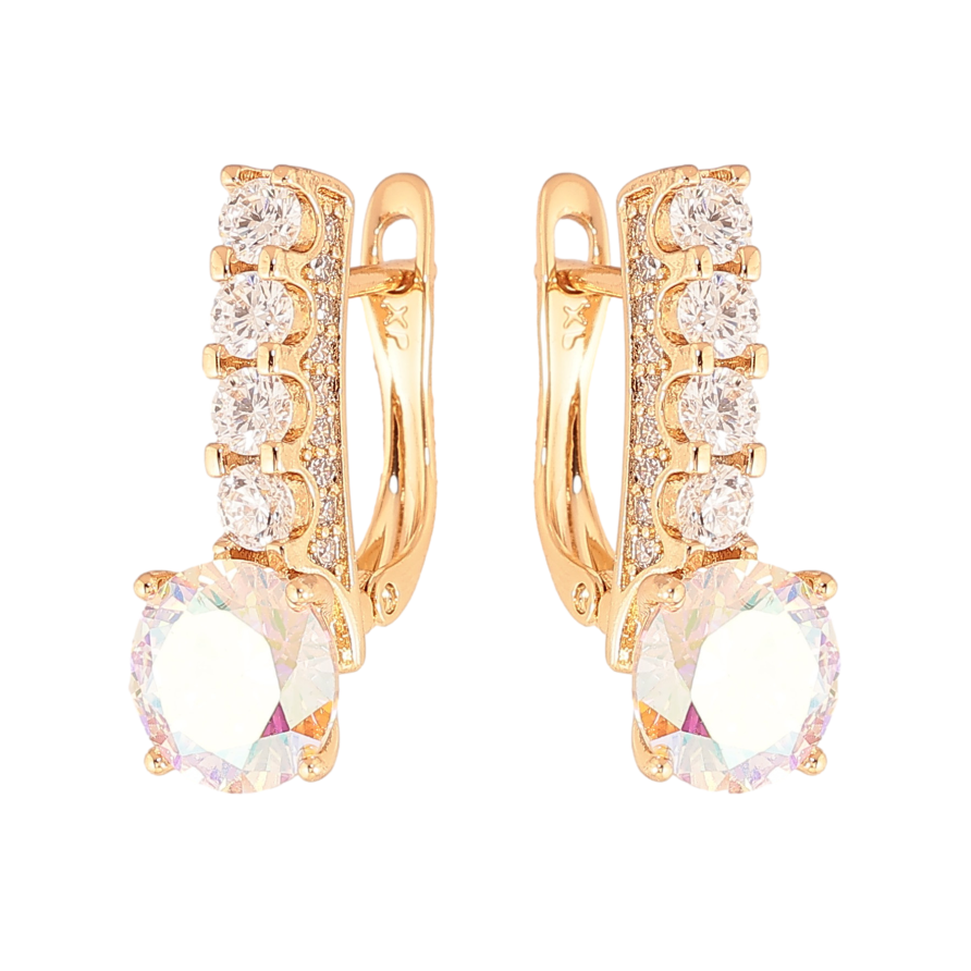 Серьги Xuping цвет Позолота 18K английский замок "Кристальные дорожки с радужными кристаллами" фото №1