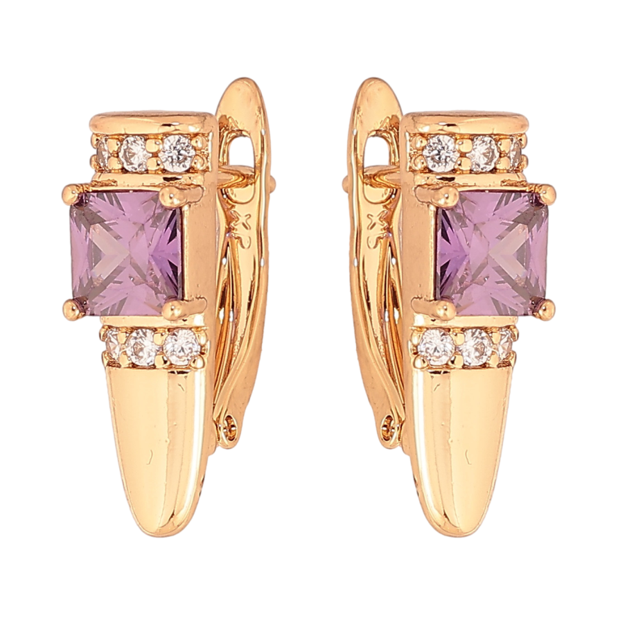 Сережки Xuping колір Позолота 18K англійський замок "Візерунок з бузковими кристалами" фото №1 Сережки Xuping колір Позолота 18K англійський замок "Візерунок з бузковими кристалами" фото №1