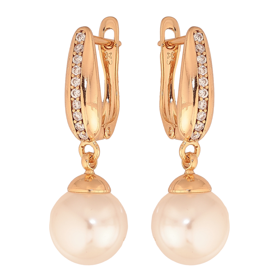 Сережки Xuping колір Позолота 18К англійський замок "Перлинні підвіски" фото №1