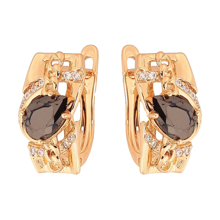 Сережки Xuping колір Позолота 18К англійський замок "Візерунок з чорними кристалами" фото №24