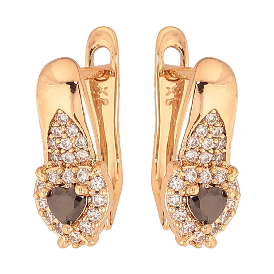 Серьги Xuping цвет Позолота 18К английский замок "Узор с черными кристаллами" фото №1