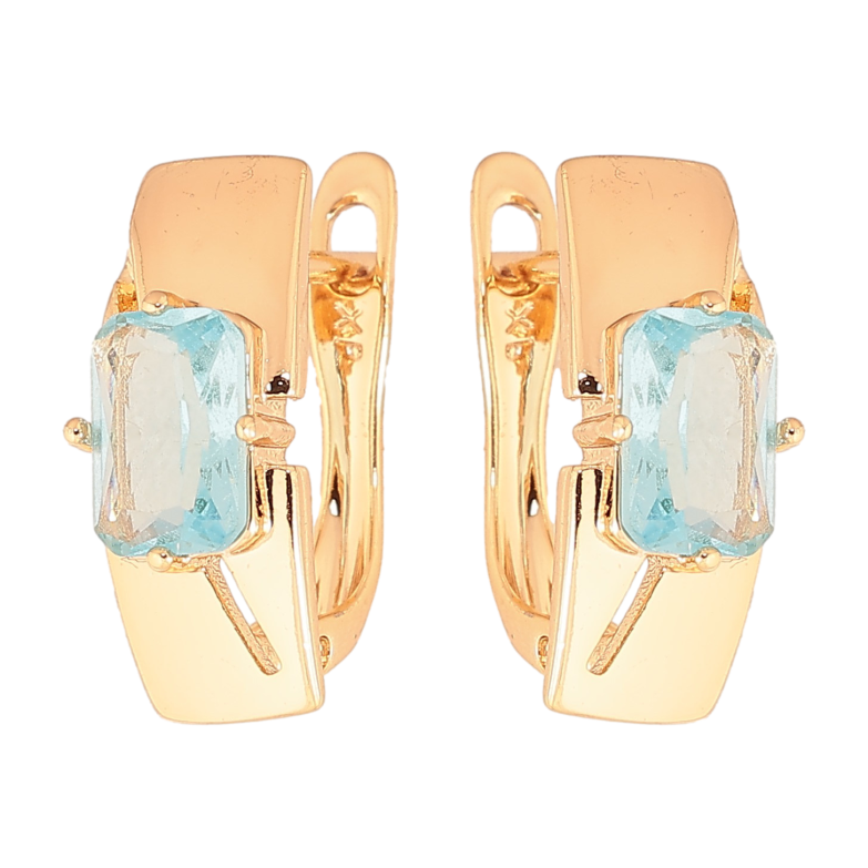 Сережки Xuping колір Позолота 18K англійський замок "Візерунок з блакитними кристалами" фото №1 Сережки Xuping колір Позолота 18K англійський замок "Візерунок з блакитними кристалами" фото №1