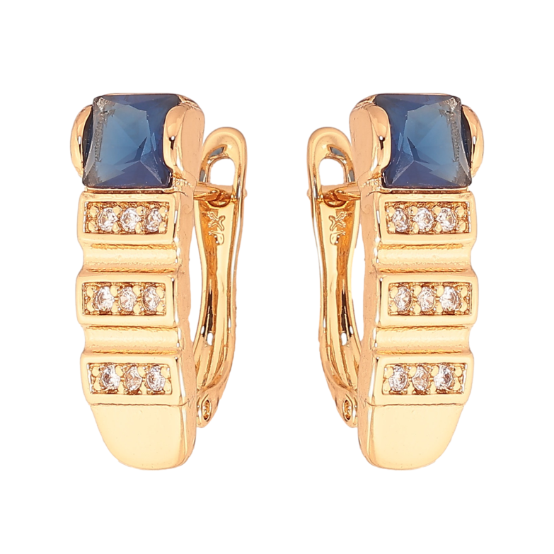 Сережки Xuping колір Позолота 18K англійський замок "Візерунок з синіми кристалами" фото №1