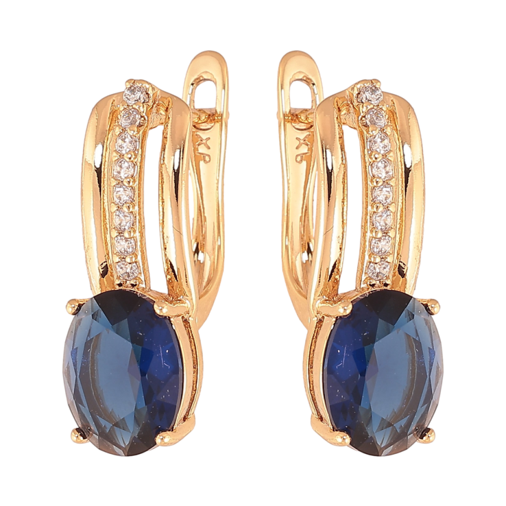 Серьги Xuping цвет Позолота 18К английский замок "Узор с синими кристаллами"  фото №5