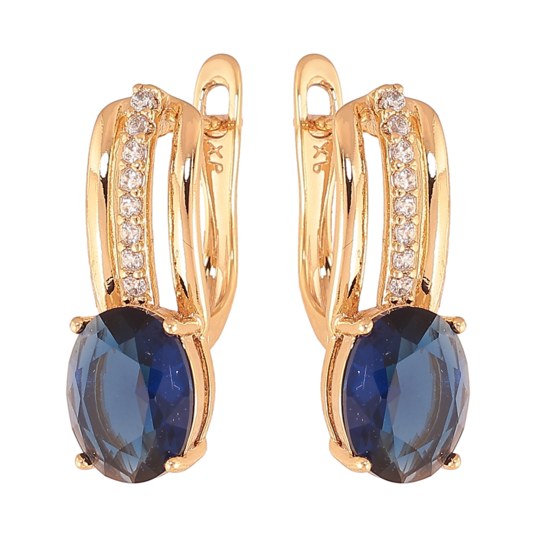 Серьги Xuping цвет Позолота 18К английский замок "Узор с синими кристаллами"  фото №4