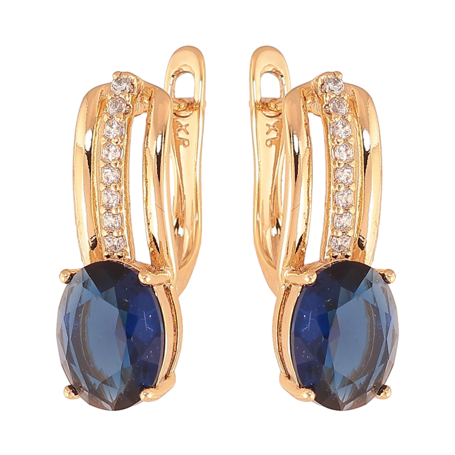 Серьги Xuping цвет Позолота 18К английский замок "Узор с синими кристаллами"  фото №1