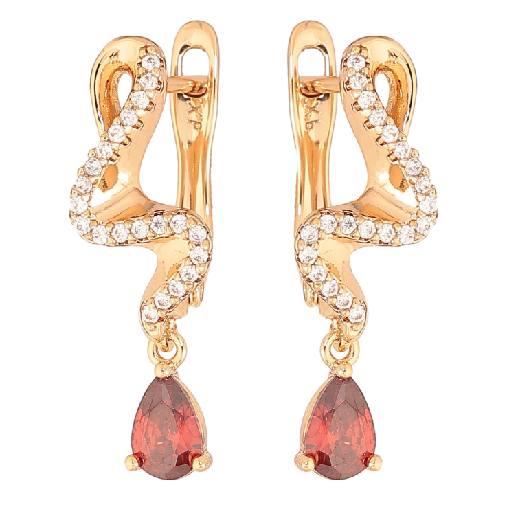 Серьги Xuping цвет Позолота 18K английский замок "Подвески с красными кристаллами" фото №2