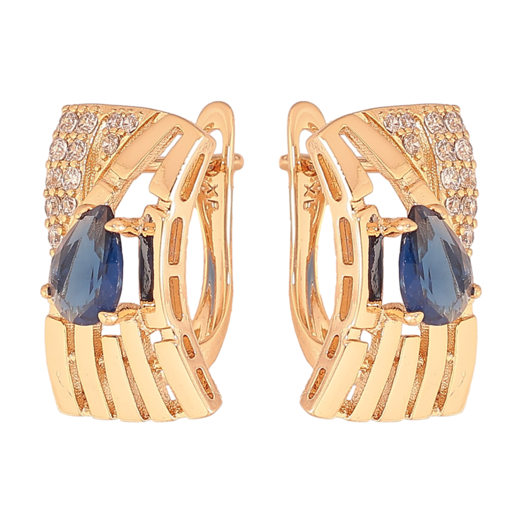 Серьги Xuping цвет Позолота 18К английский замок "Узор с синими кристаллами" фото №17