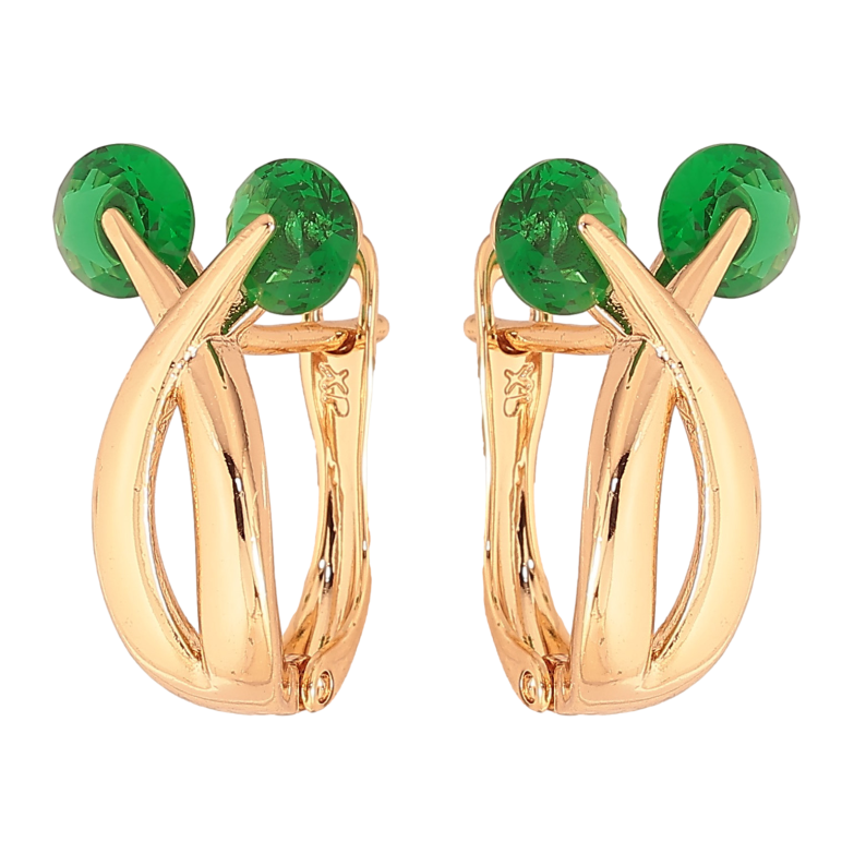 Сережки Xuping колір Позолота 18К англійський замок "Візерунок з зеленими кристалами" фото №1