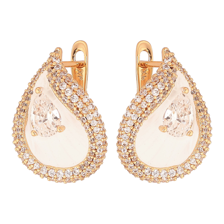 Серьги Xuping цвет Позолота 18К английский замок "Капельки с инкрустацией кристаллами и белой эмалью" фото №6 Серьги Xuping цвет Позолота 18К английский замок "Капельки с инкрустацией кристаллами и белой эмалью" фото №6