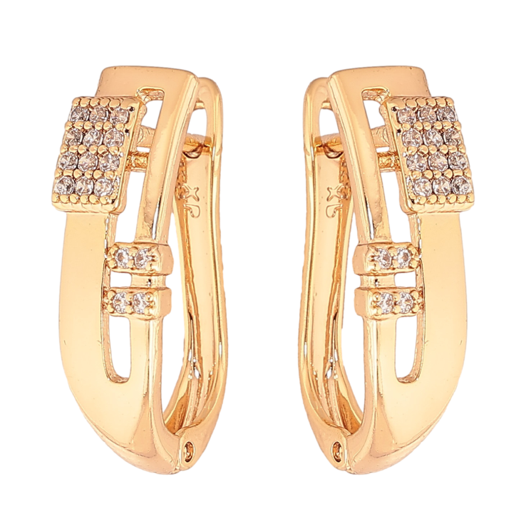 Сережки Xuping колір Позолота 18K англійський замок "Візерунок з кристалами" фото №3 Сережки Xuping колір Позолота 18K англійський замок "Візерунок з кристалами" фото №3