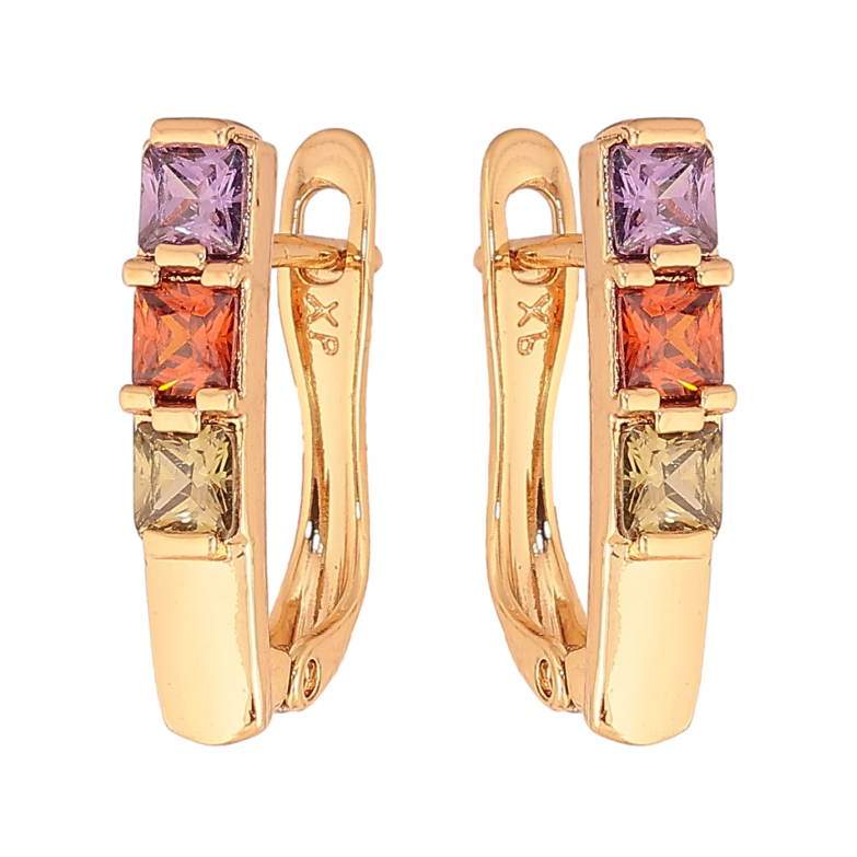 Сережки Xuping колір Позолота 18К англійський замок "Візерунок з кольоровими кристалами" фото №1