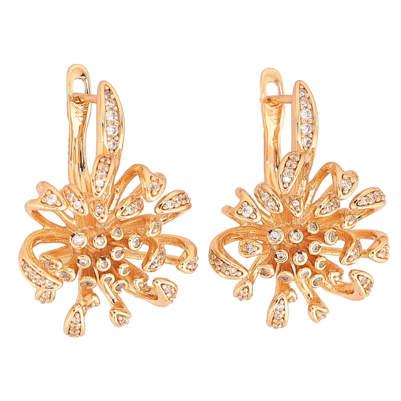 Серьги Xuping цвет Позолота 18К английский замок "Цветочки с кристаллами" фото №1 Серьги Xuping цвет Позолота 18К английский замок "Цветочки с кристаллами" фото №1