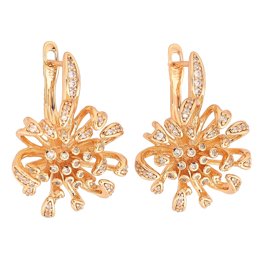 Серьги Xuping цвет Позолота 18К английский замок "Цветочки с кристаллами" фото №1